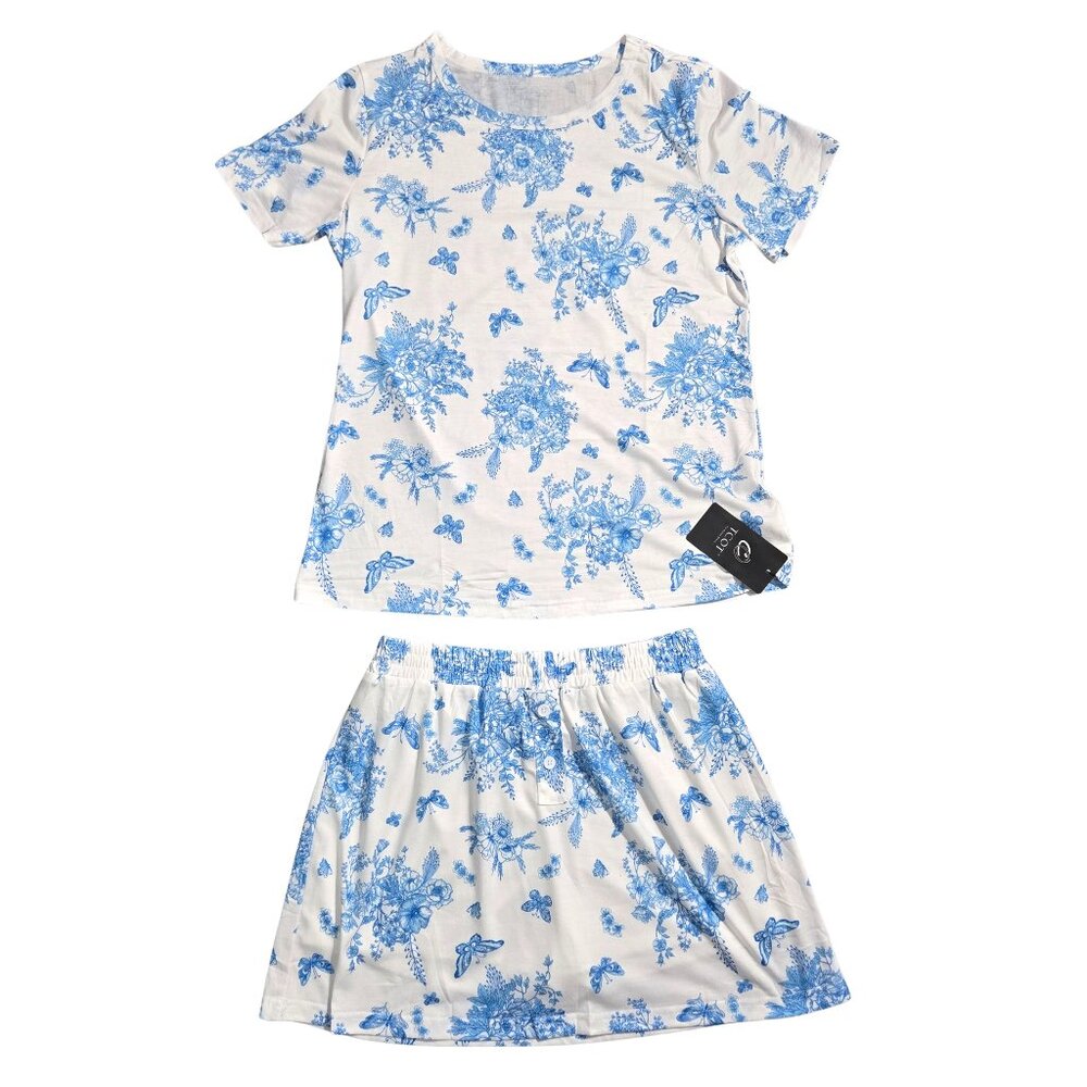 NWT | TCOT Blue Floral & Butterfly 2-Piece Skort Set | Skort & Top | Size M